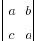 delim{|}{matrix{2}{2}{{a}{b}{c}{d}}}{|}